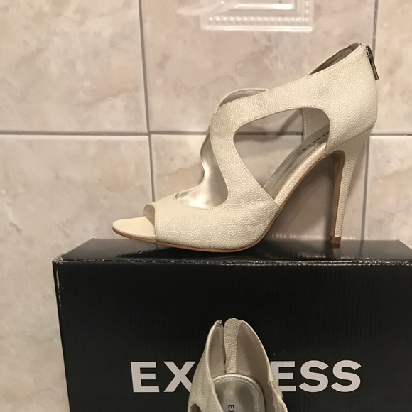 Express Shoes - Express White Peep toe heels Size 9 worn once